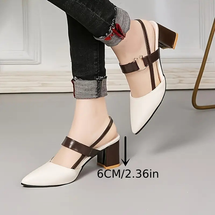 Retro pointed toe chunky heel Mary Jane shoes