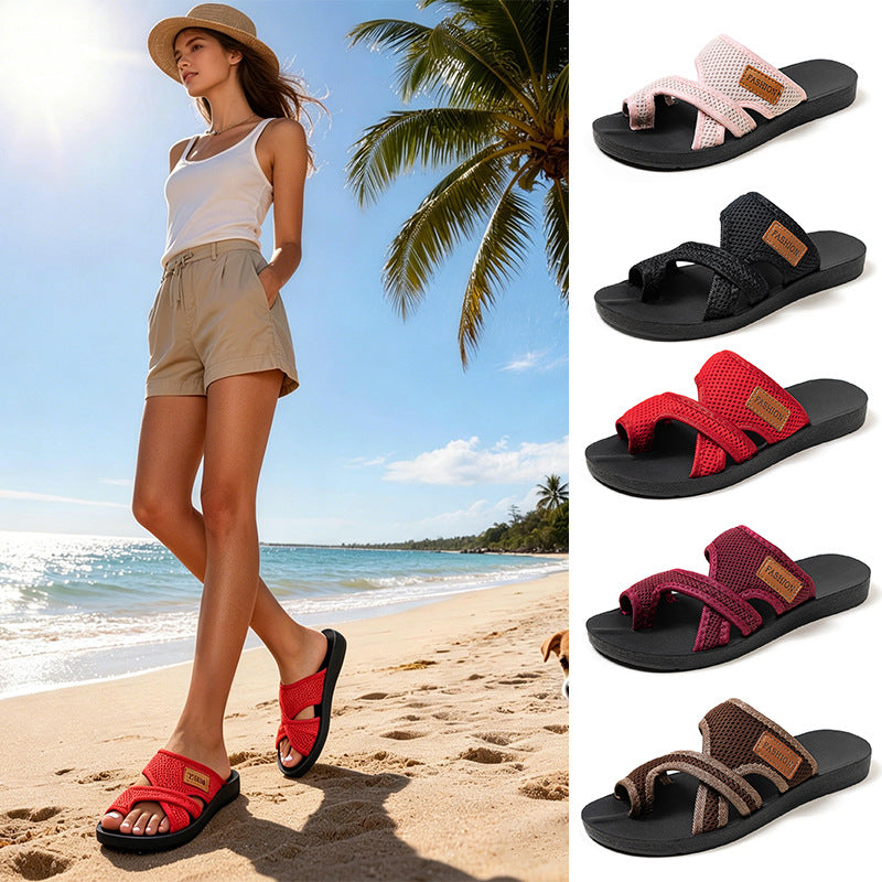 Summer Mesh Strap Flat Sandals For Women