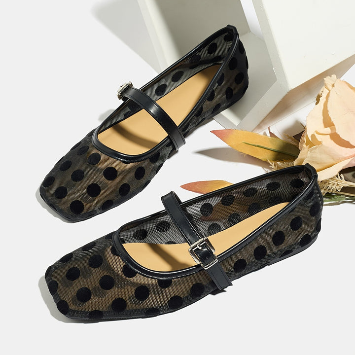 Breathable mesh polka-dot Mary Jane flats