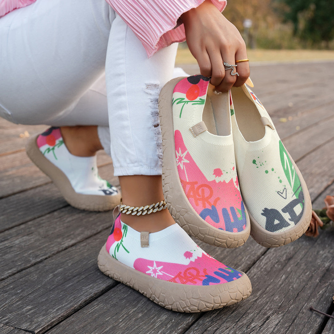 Women Graffiti Knit Slip-On Comfort Walking Shoes