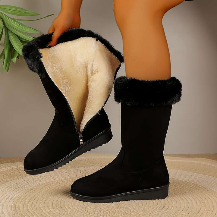 Fur Trim Side Zip Mid Calf Winter Boots