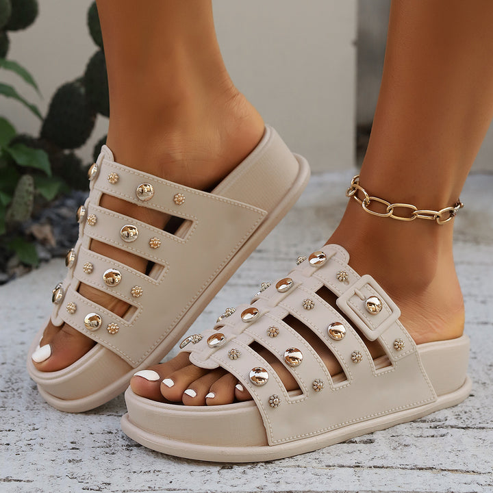 Stylish Stud Platform Soft Sole Women Slide Slippers