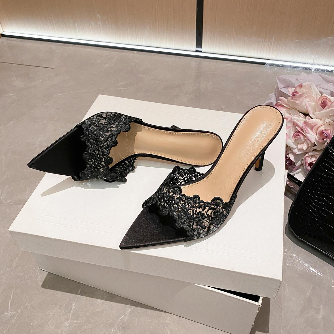Pointed-toe high-heeled mules