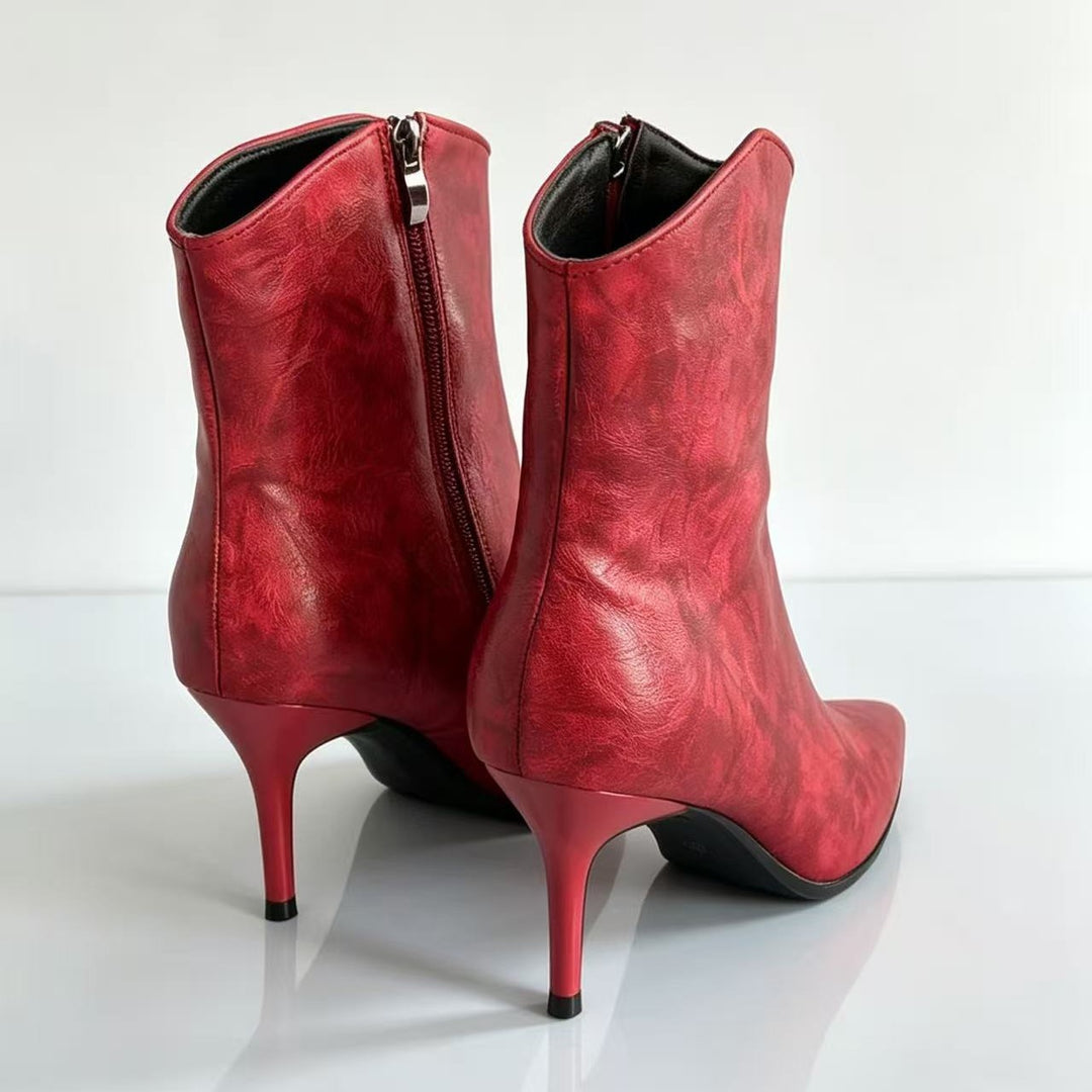 Vintage V-Cut Pointed Toe Stiletto Ankle Boots