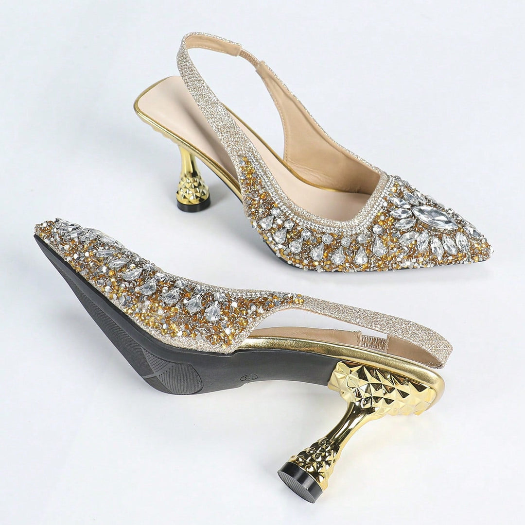 Rhinestone Pointed Toe Slingback Heels