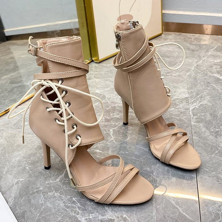 Strappy side zipper high-heeled sandals