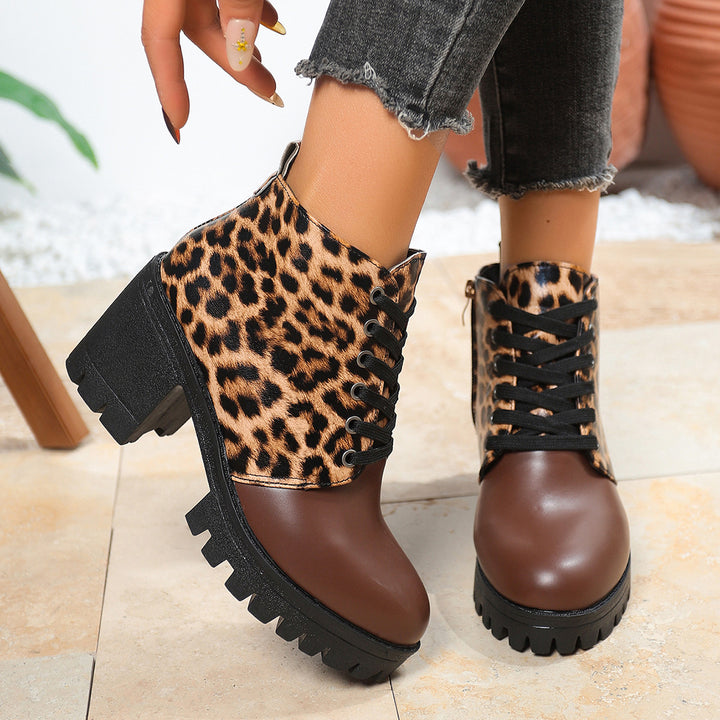Leopard Print Block Heel Boots