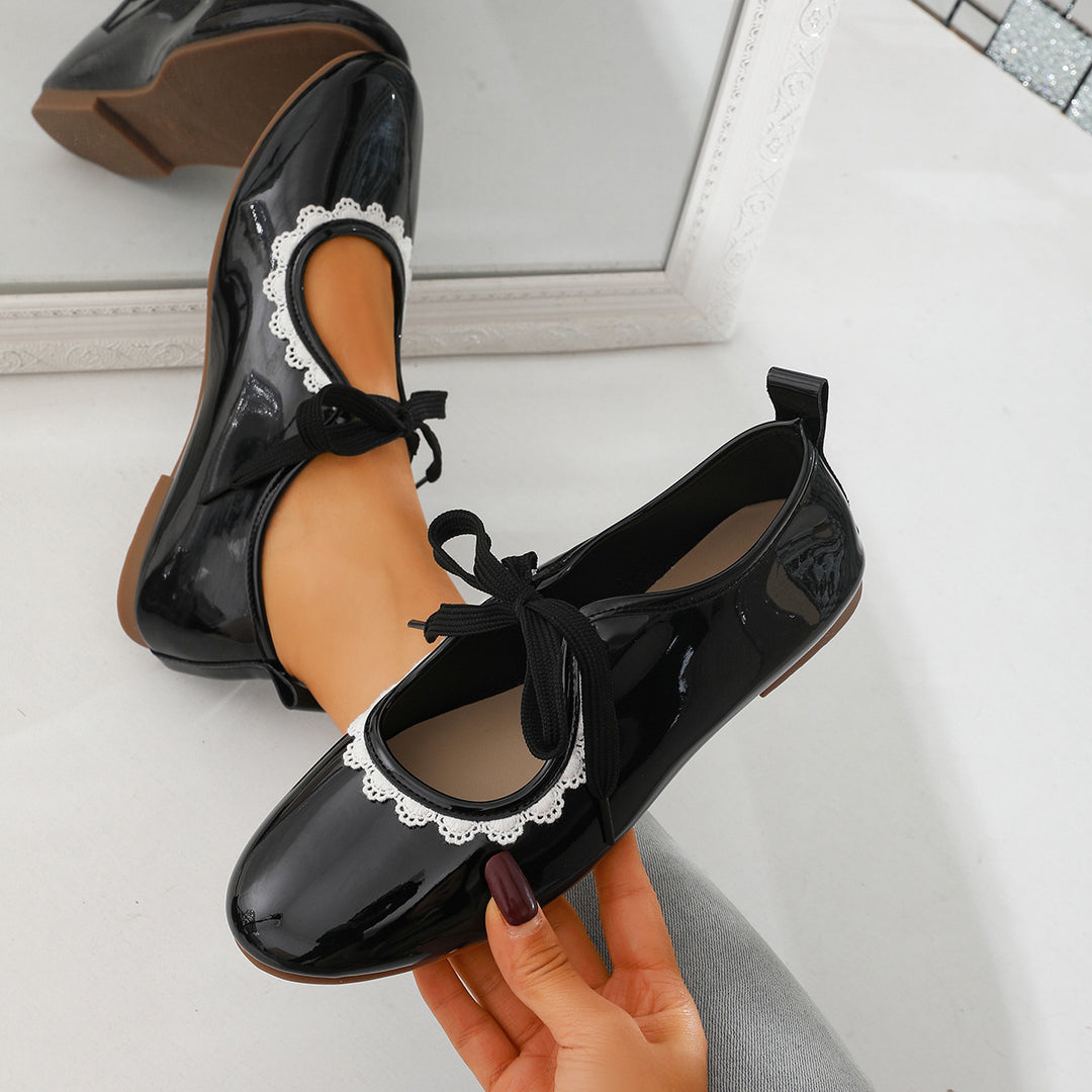 Lace Up Lace Trim Ballet Flats