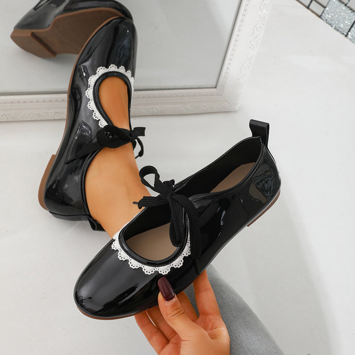 Lace Up Lace Trim Ballet Flats