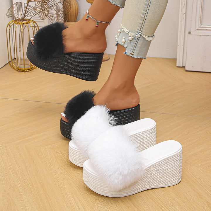 Platform Wedge Fur Slides