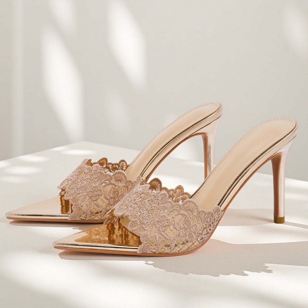 Pointed-toe high-heeled mules