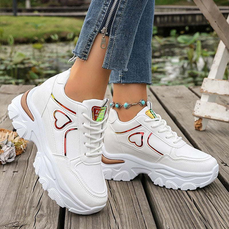 Iridescent Heart-Detail Platform Sneakers