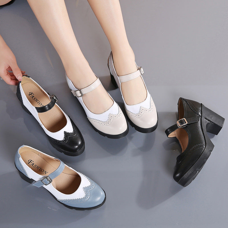 Round-toe platform Mary Janes