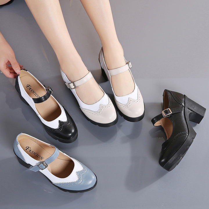 Round-toe platform Mary Janes