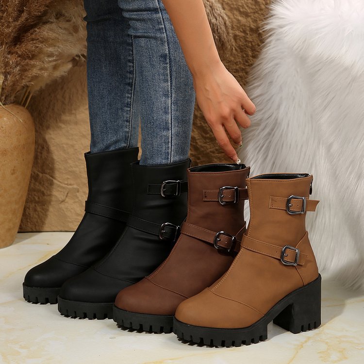 Back Zip Block Heel Ankle Booties