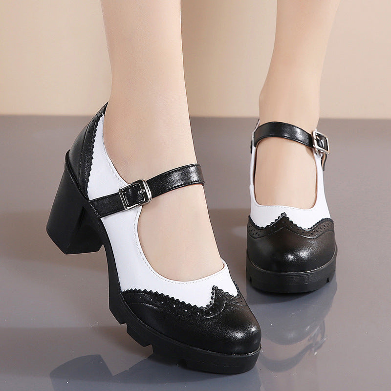 Round-toe platform Mary Janes