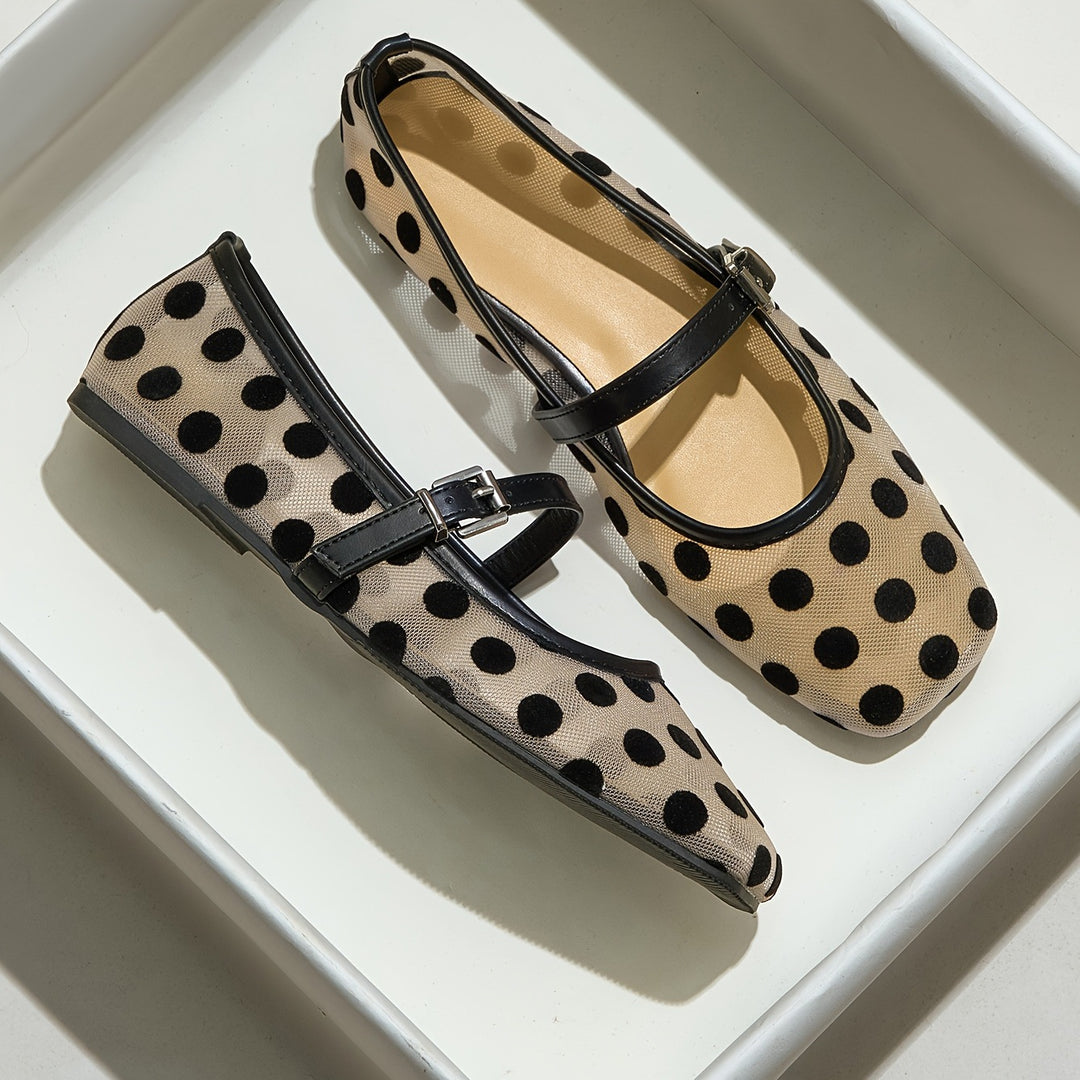 Breathable mesh polka-dot Mary Jane flats