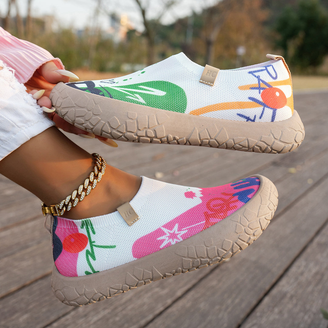 Women Graffiti Knit Slip-On Comfort Walking Shoes