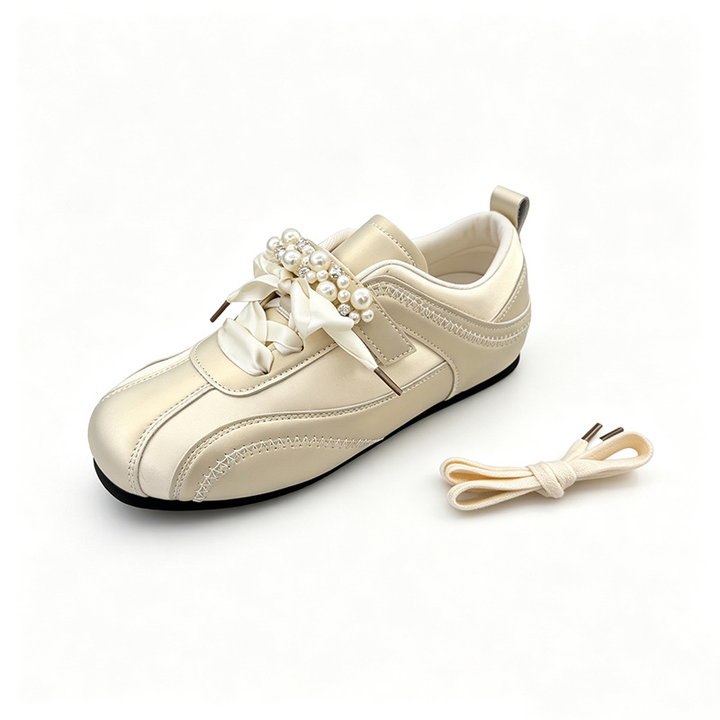 Retro Pearl Ribbon Flats