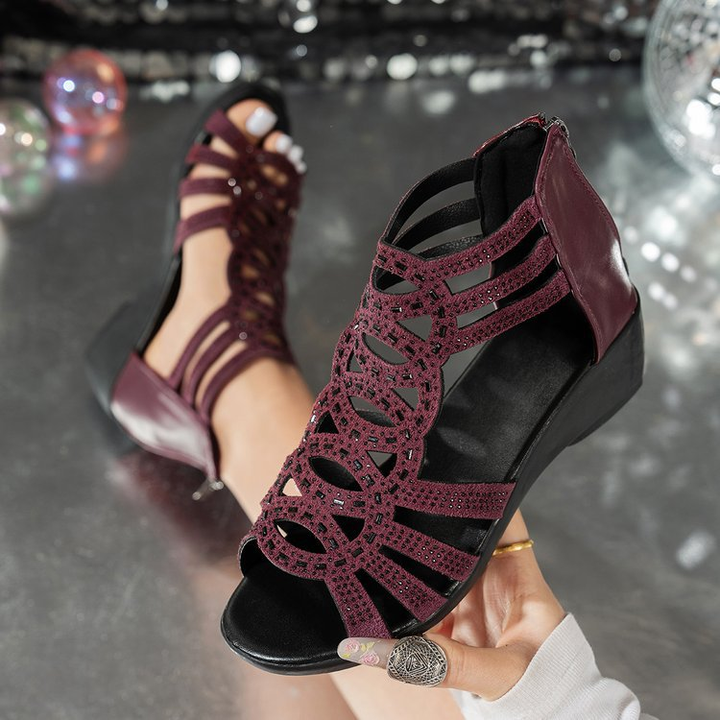 Hollow Rhinestone Wedge Shoe