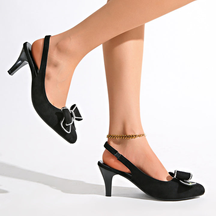 Bow Rhinestone Peep Toe Heels