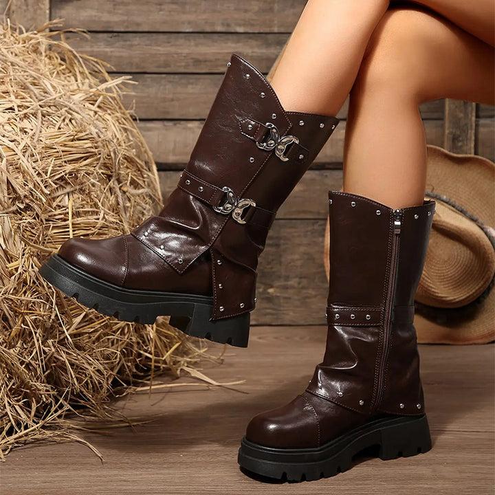 Women Round Toe Knee High Boots