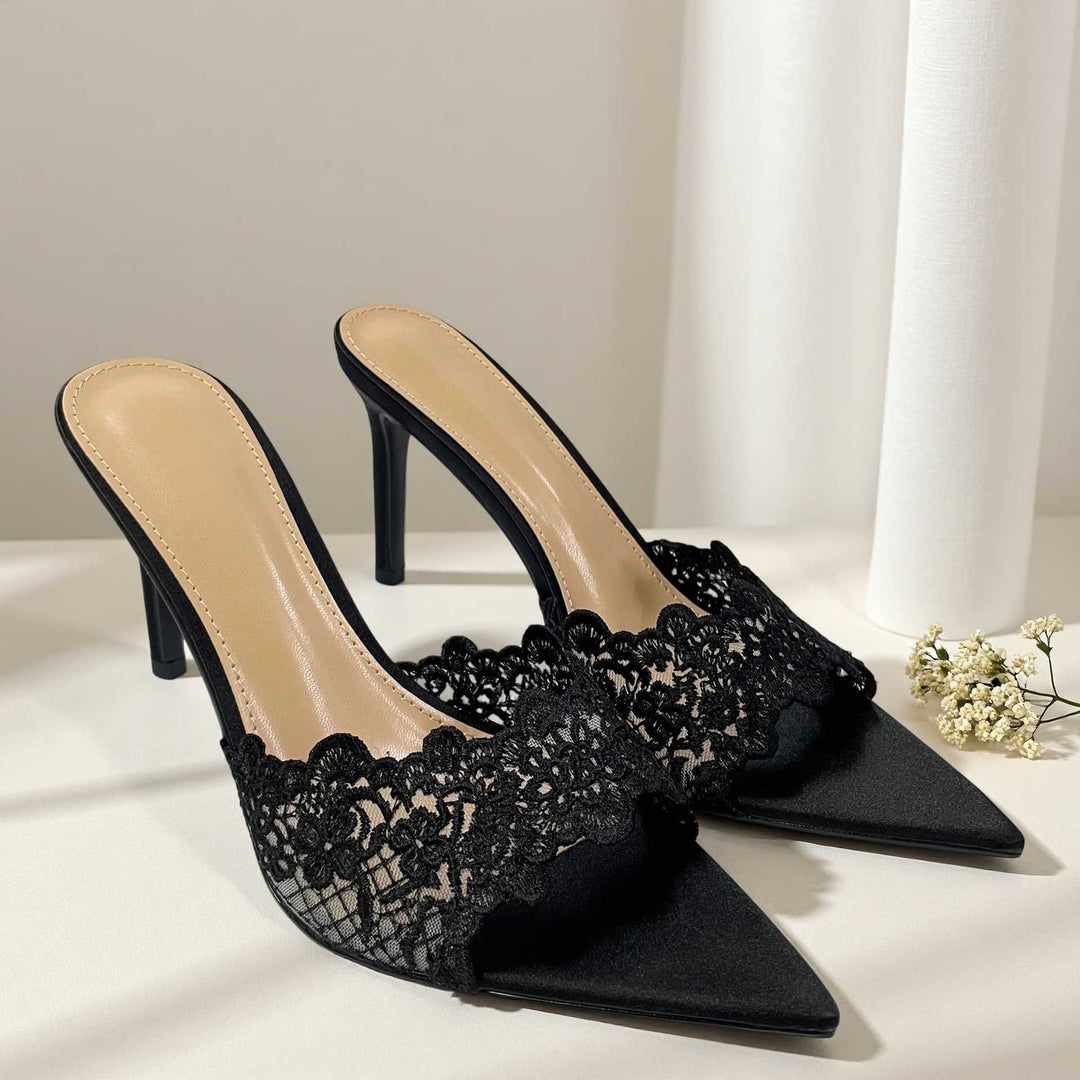 Pointed-toe high-heeled mules