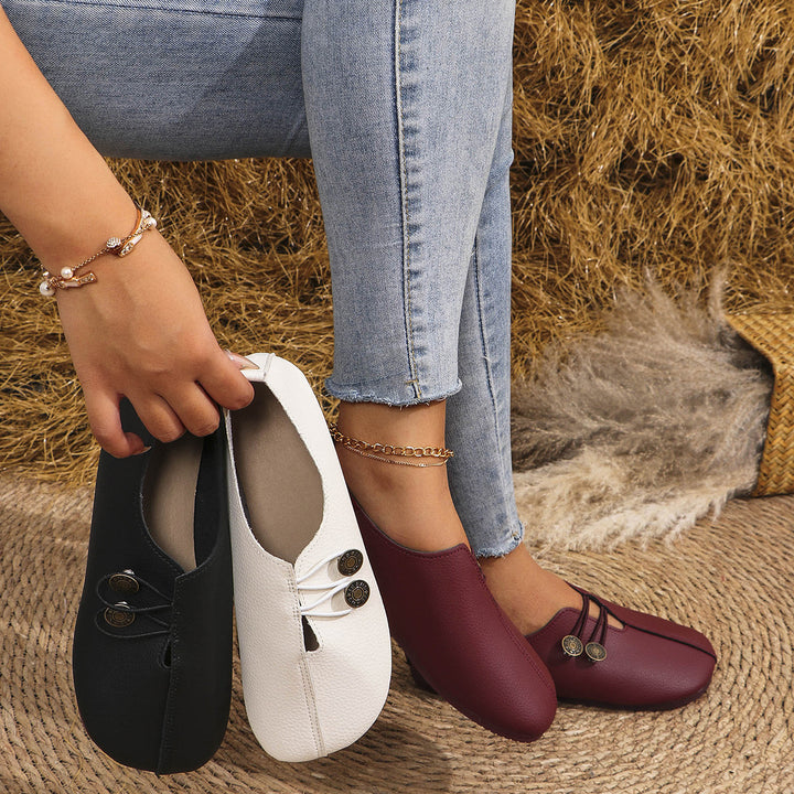 Vintage Square Toe Cutout Slip On Flats