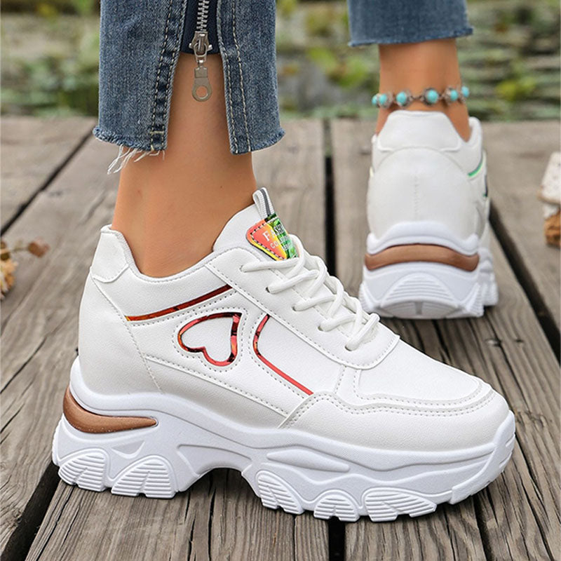 Iridescent Heart-Detail Platform Sneakers