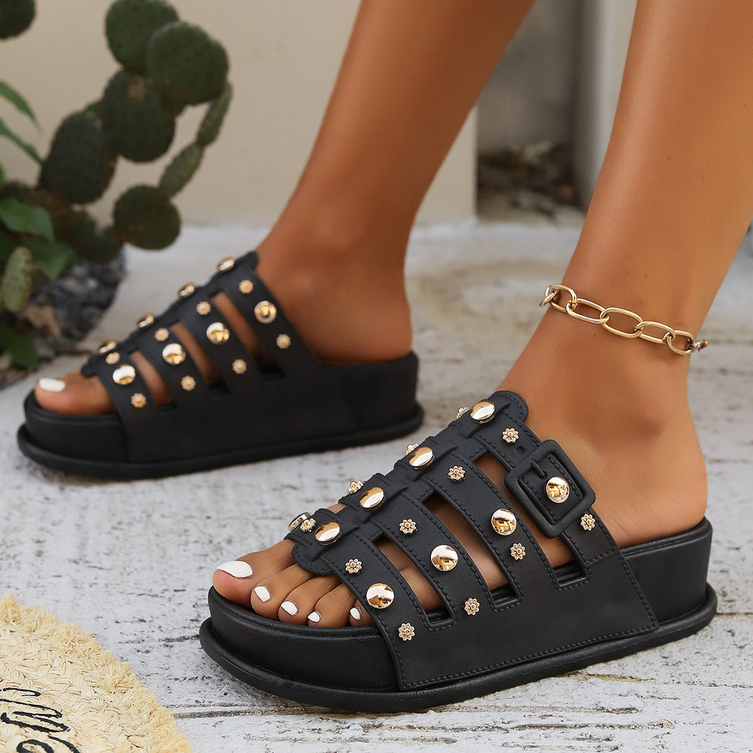 Stylish Stud Platform Soft Sole Women Slide Slippers