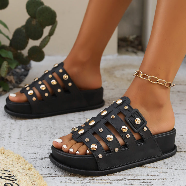 Stylish Stud Platform Soft Sole Women Slide Slippers