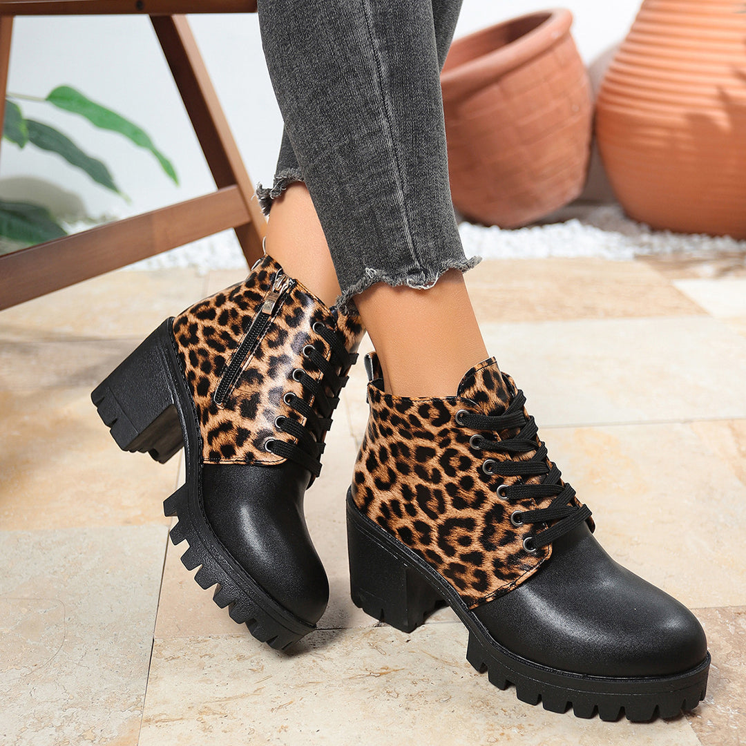 Leopard Print Block Heel Boots