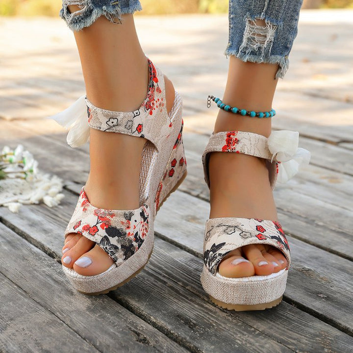Lace-up bow high-heeled sandals