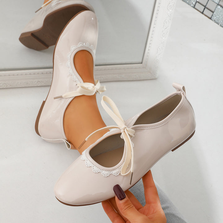 Lace Up Lace Trim Ballet Flats