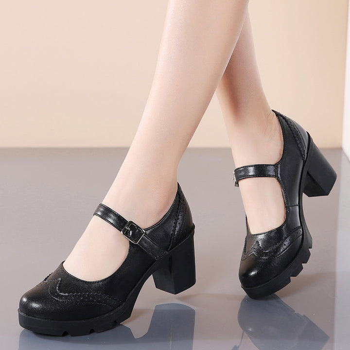 Round-toe platform Mary Janes
