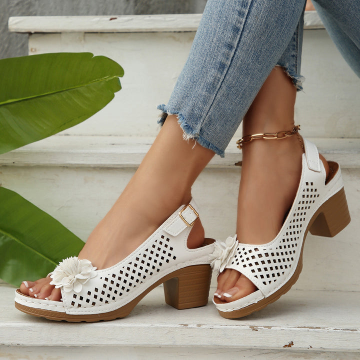 Flower Buckle Heel Sandals