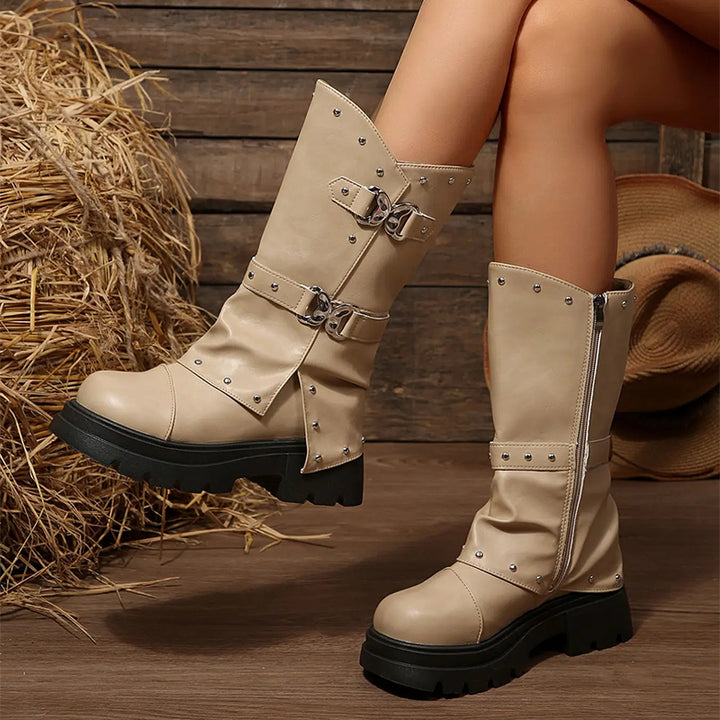Women Round Toe Knee High Boots