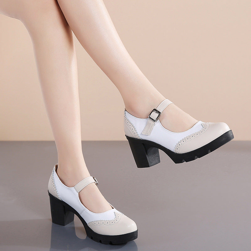 Round-toe platform Mary Janes