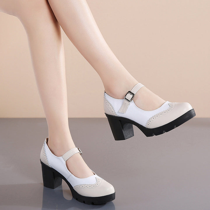 Round-toe platform Mary Janes