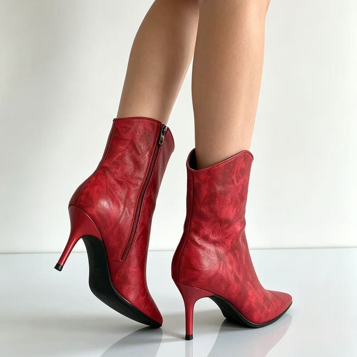 Vintage V-Cut Pointed Toe Stiletto Ankle Boots