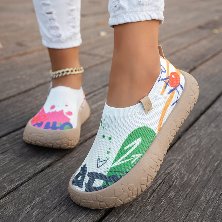 Women Graffiti Knit Slip-On Comfort Walking Shoes