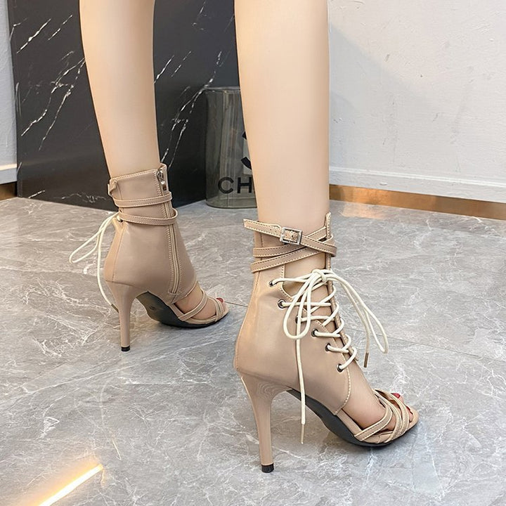 Strappy side zipper high-heeled sandals