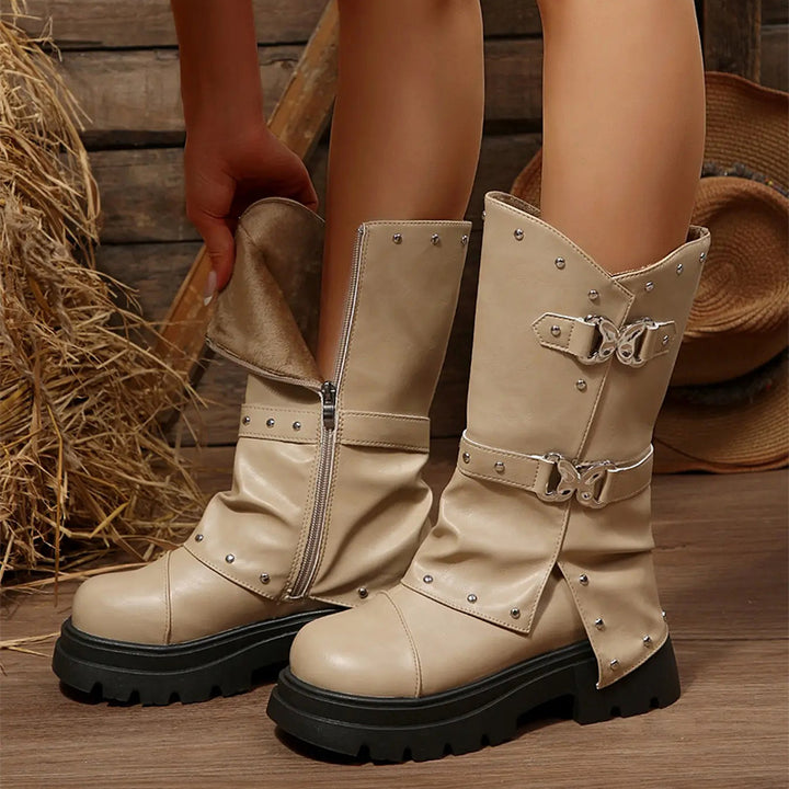 Women Round Toe Knee High Boots