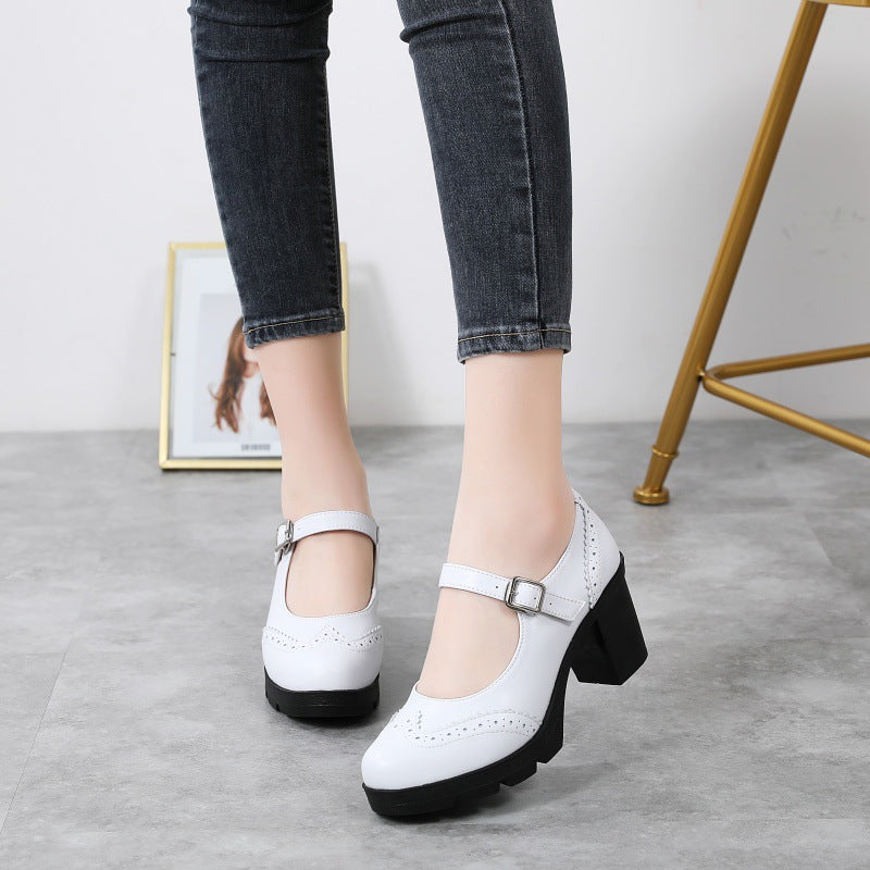 Round-toe platform Mary Janes