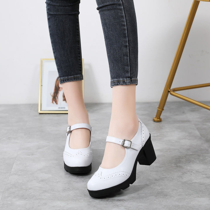 Round-toe platform Mary Janes