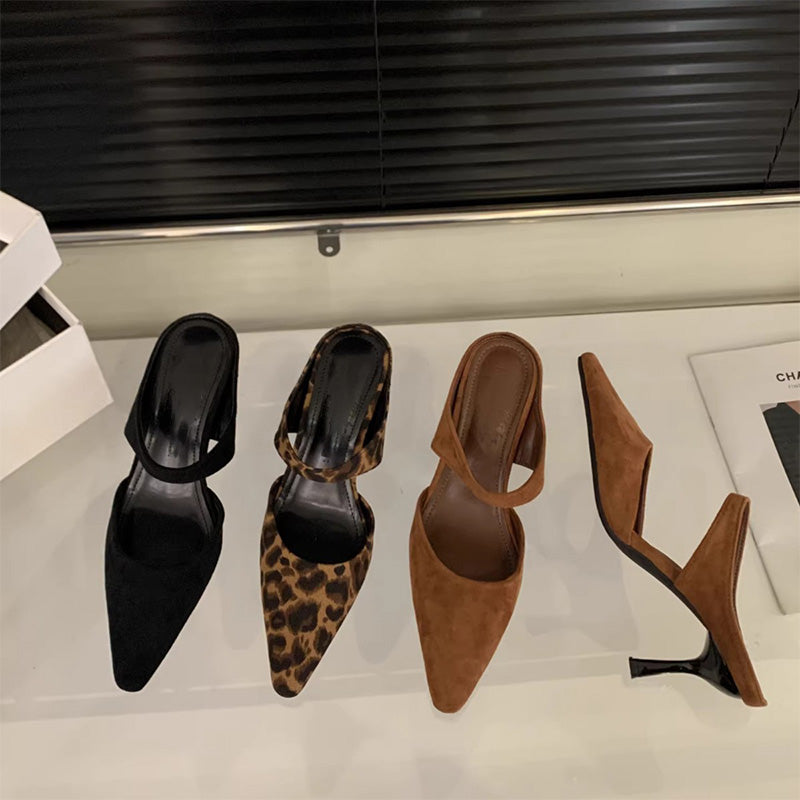 French-style pointed-toe high-heeled mules