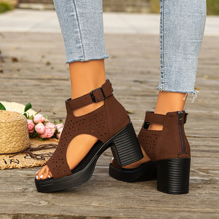 Cut-out platform open-toe high-heeled sandals