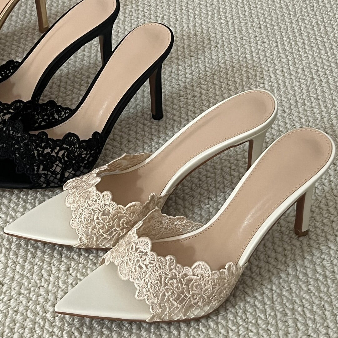 Pointed-toe high-heeled mules