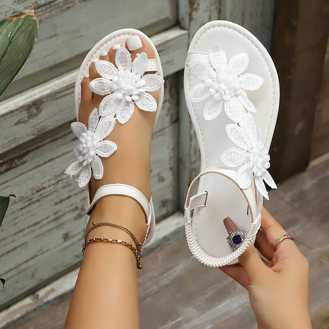 Floral lace flat sandals