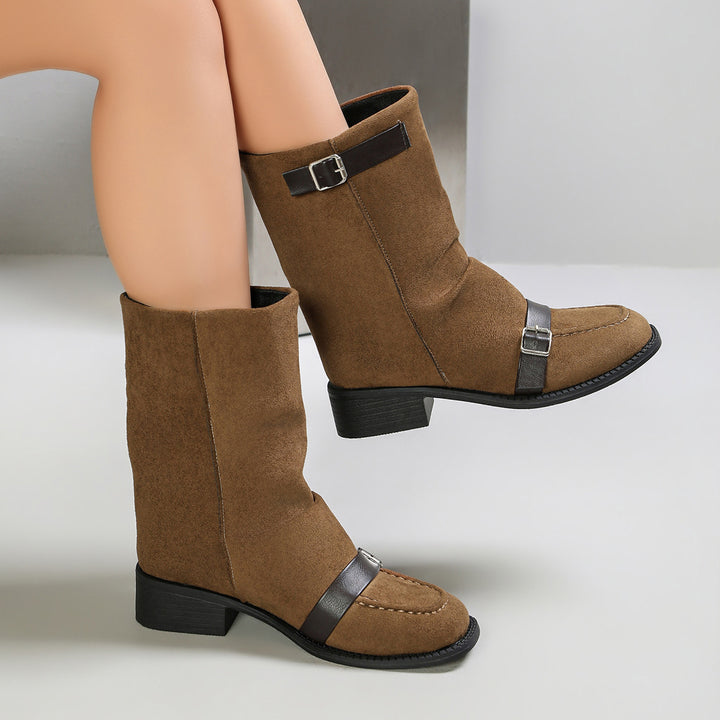 Vintage Buckle Leather Ankle Boots